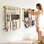 Wall Mounted Scarf Rack, Gold Silk Scarves Hijab Hanger Organizer Metal Racks Wrapping Tissue Paper Ribbon Holder Towels Storage Display for Flower Shop Retail Store (Gold, 5T-27.6×23.6IN)