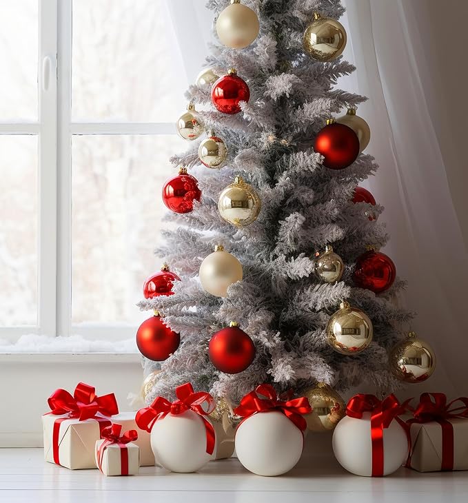 Emopeak 12Pcs Christmas Balls Ornaments for Xmas Christmas Tree - 4 Style Shatterproof Christmas Tree Decorations Hanging Ball for Holiday Wedding Party Decoration (Red, 3.2"/8CM)