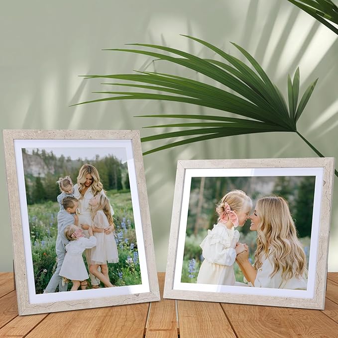 Lyeasw 8x10 Picture Frame Beige Set of 15, Display Pictures 8x10 with Mat or 9x11 without Mat, Multi Photo Frames for Wall or Tabletop