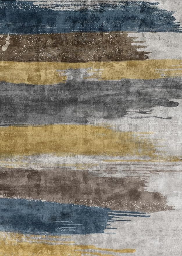 Ciicool Abstract Area Rug Indoor, 3x5 Washable Entryway Rug, Modern Soft Throw Rug with Non-Slip Backing Ideal for Bedroom Living Room Entrance Kitchen, Low-Pile Floor Carpet Doormat Yellow Blue Grey