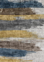 Ciicool Modern Abstract Rug for Living Room, 5'x7' Machine Washable Area Rug Non-Slip Rug, Low-Pile Contemporary Indoor Dining Floor Carpet for Bedroom Office Under Table Home Decor Yellow Blue Gray
