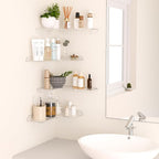 Sezanrpt 11.4x16 Inch Acrylic Corner Floating Shelf Set of 4, Clear Corner Wall Shelf for Home Décor, Speakers, Security Cameras, Toileries, Plants, Figures, Cosmetics, Books
