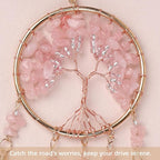 Pretty Jolly Small Tree of Life Crystal Stone Dream Catchers Pink Feathers Mini Dreamcatchers for Cars Rear View Mirror Hanging Decoration Good Luck Travel Charm Bedroom Ornaments for Women Girls