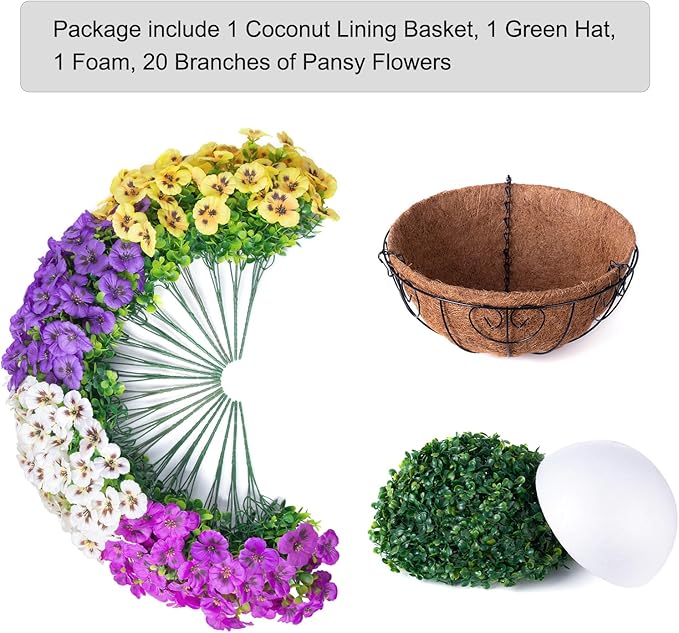 Ivydale 20 Bundles Fake Pansy Hanging Basket for Outdoor Decoration, Artificial Silk Pansies Hanging Plant, UV Resistant & Lifelike for Patio Garden (4-Mixed Color)