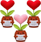 Wavwavw 3 Pack Teacher Appreciation Gift Positive Flower Handmade Crochet Doll Thank You for Helping Me Grow Gifts Back to School Gifts for Women Teacher(Heart)