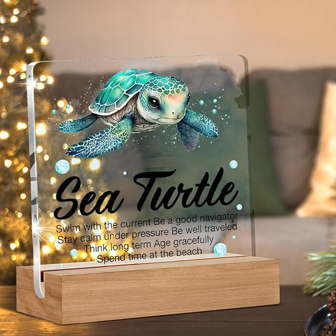 Inspirational Motivational Gifts - Turtle Gifts for Women Men - Sea Turtle Clear Desk Decorative Sign Home Decor