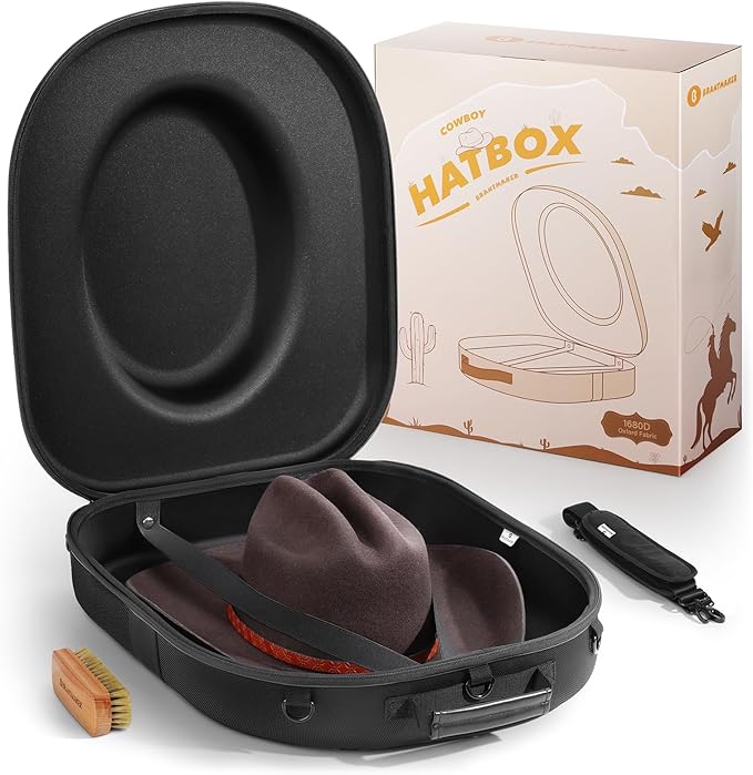 Cowboy Hat Box, Cowboy Hat Case for Travel, Crush Proof Storage for Western/Panama/Fedora, Carrier with Adjustable Shoulder Strap & Brush