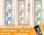 Waipfaru Corner Shelf, 5 Tier Bookshelf with LED Light, Corner Shelf Wall Mounted, Floating Shelves for Wall, Display Stand for Bedroom, Living Room, Bathroom, Home, Office, White