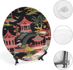 Chinoiserie Charcoal Coral Pagoda Asian China Plates of 6", 7", 9", 10", Customize Blue And White Plates, Office Festival Decorations Table, with Display Stand And Hook Up