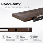 Fun Memories Floating Shelves for Wall Set of 2, Rustic Solid Elm Wood Wall Shelves 24 Inch - Invisible Bracket Mount for Living Room, Bathroom, Bedroom, Kitchen, Walnut