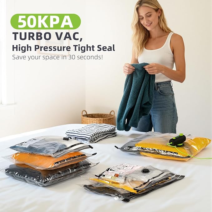 Vacuum Bags for Travel - USB Electric Pump, 12 Pack Carry-on Size Vacuum Seal Bags for Clothing - Space Saver Vacuum Storage Bags for Luggage, Travel Essentials.