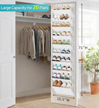 AOODA 10 Tier Clear Over the Door Shoe Organizer Storage, Deep Pockets Large Hanging Shoe Rack for Closet Door, Fit 20 Pairs Sneaker Holder Hanger for Boots (White)