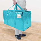 TICONN 4 Pack Extra Large Moving Bags Heavy Duty with Zippers & Carrying Handles, Durable Storage Bags Moving Boxes for Closet Organizers and Storage (4 Pack, Aqua)
