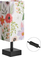 aooshine Flower Table Lamp for Bedroom - Bedside Lamp for Nightstand, Minimalist Night Stand Light Lamp with Square Fabric Shade, Desk Reading Lamps for Kids Room Living Room Office Dorm