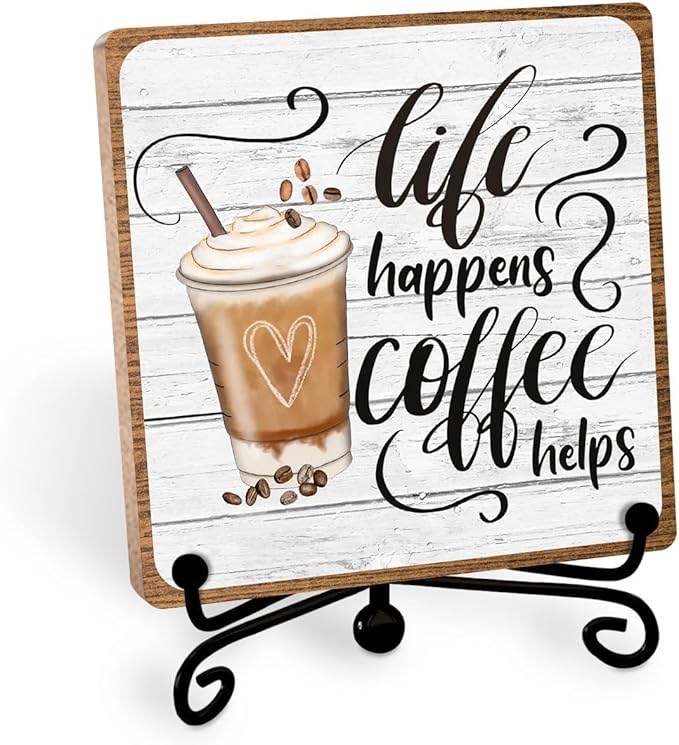 Coffee Lover Gifts for Women Men, Funny Coffee Bar Accessories, Table Decorations Supplies, Desk Shelf Cubicles for Bar Decoration Plaque Gifts