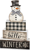 Moucuny 4 Pcs Snowman Christmas Decor Winter Table Decorations Christmas Tiered Tray Decor Winter Centerpiece Decorations Indoor Rustic Wooden Snowman Block Sign Gift Farmhouse for Home Kitchen Shelf