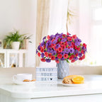 Artificial Flowers for Outdoors Decoration, 12 Bundles Fake Plastic Flower Plant, Faux Colorful Silk Morning Glory Eucalyptus for Spring Summer Outside Garden Porch Front Door Decor, Red Purple