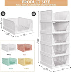 8 Pack Stackable Closet Storage Basket - Stackable Storage Bins, Multifunctional & Foldable Closet Organizer Waterproof, Wardrobe Cupboard Space-Saving Hat Storage Drawer Organizer, White