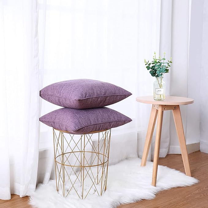 HPUK Linen Throw Pillow Covers Pack of 2, 20x20 Inch Accent Cushion Covers for Living Room, Bedroom, Decorative Solid Color Pillow Covers for Couch, Sofa, Chair, Lavender Mist