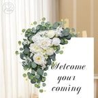 Odouzy Artificial Wedding Arch Flowers for Wedding Sign,Set of 2 for Welcome Ceremony Sign,Faux Floral Swags,Wedding, Banquet and Reception Backdrop Floral Decoration (White Champagne)