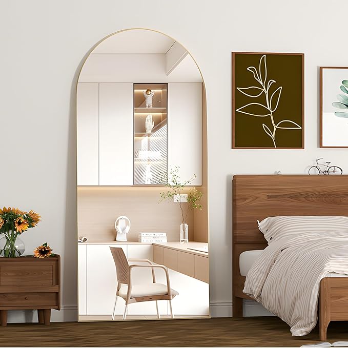 Full Length Mirror 71"x25" Arch Mirror Floor Mirror with Stand Wall Mirror Gold Arched Full Body Mirror Standing Hanging or Leaning Against Wall Bedroom Mirrors for Entry, Living Room