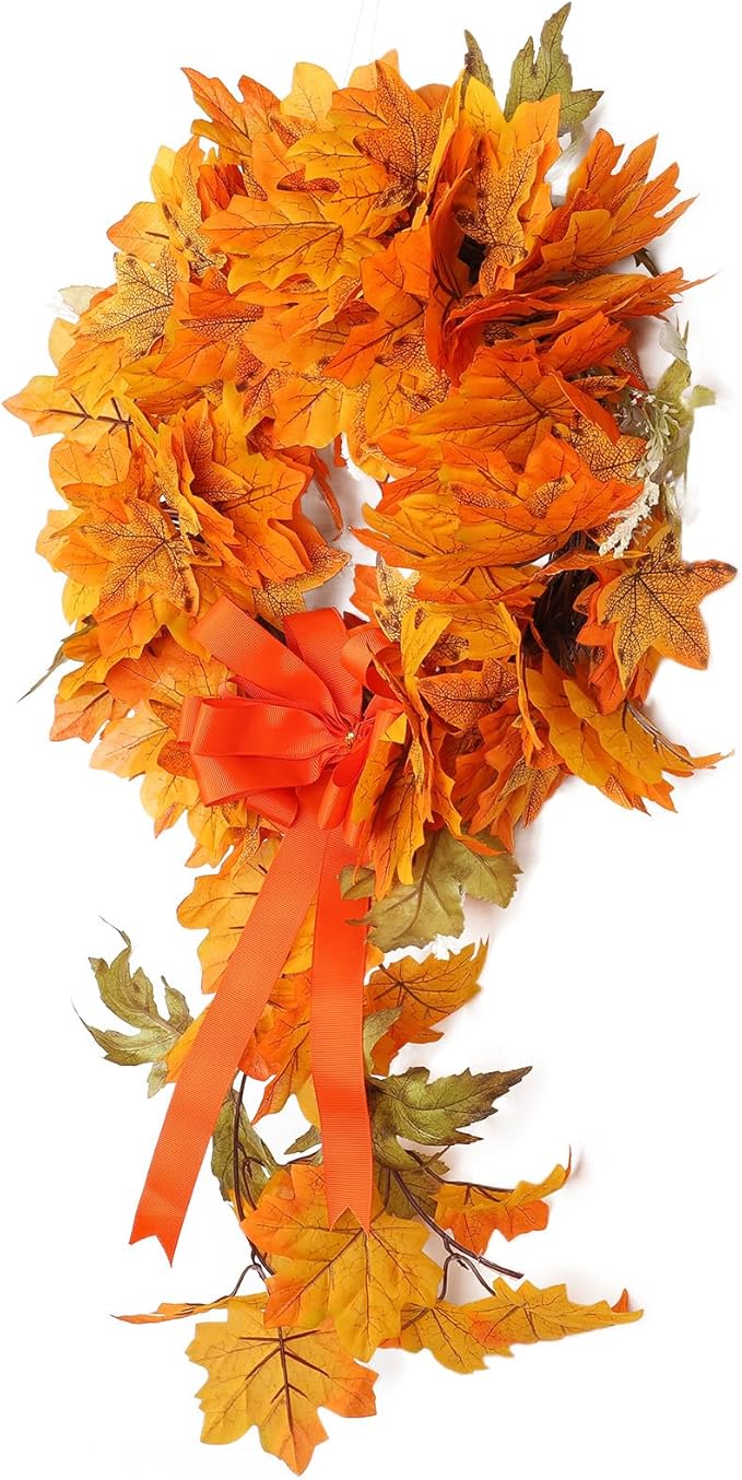 Ochine Fall Harvest Swag for Front Door - Artificial Fall Wreath & Teardrop Swag Decorative Swags for Thanksgiving, Halloween Decor