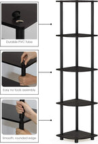 Furinno TURN-N-TUBE Corner Shelf Set of 2, 5-Tier Corner Bookshelf, Open Storage Shelves, for Organization and Storage, Living Room, Home Office, Garage, Espresso