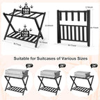 26.77"L Luggage Rack, Black Luggage Rack for Guest Room, Bamboo Folding Suitcase Stand with Storage Shelf, 5 Nylon Straps, Heavy Duty Luggage Holder for Bedroom Hotel, 1 Pack, Gift Box Packaging