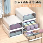 Underwear Organizer Drawer, 15 Cells Plastic Sock Underwear Storage Drawer, Stackable Closet Organizers and Storage Box for Bras, Socks, Scarves, Ties, Belt (Queen Size-White, 1 Pcs)
