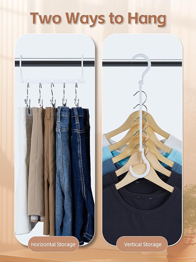 HOUSE DAY Closet Organizers and Storage, 8 Pack Magic Hangers Space Saving Clothes Hangers, Sturdy Plastic Hangers with 5 Holes for Wardrobe Closet Organization, College Dorm Room Essentials