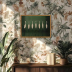 Framed Japanese Cranes Wall Art, Vintage Bird Pictures Wall Decor Paintings, Rustic Nature Animal Canvas Prints Minimalist Green Home Decor for Living Room Bedroom Office 16x24 inch