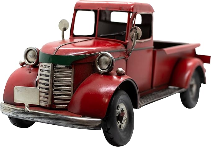 VILLAGE GIFT IMPORTERS Rustic Farmhouse-Style Decorative Red Pickup Truck | Set on Flat Surface in Your Office, Home, or Garage | Christmas Tree Farm Truck |12" x 5.5" x 5.5"