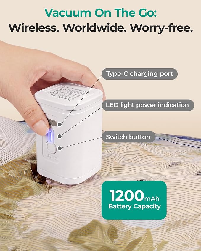 BAGSMART Vacuum Storage Bags for Travel with Rechargeable Air Pump, Portable Space Saver Bags for Travel & Home, Vacuum Compression Seal Bag for Clothing, Blanket, 21 Pack Gray