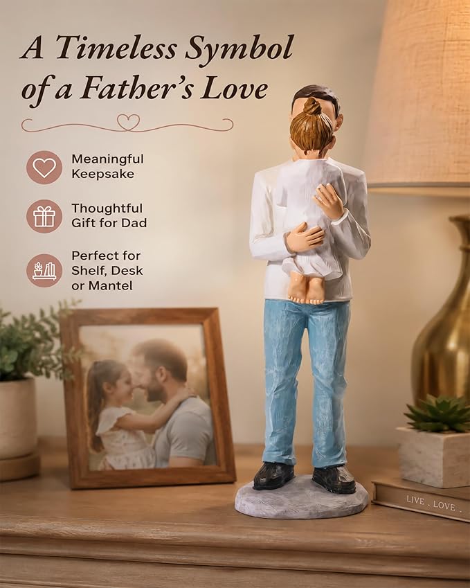 Father and Daughter Figurines, Dad Gifts from Daughter, Best Birthday Dad Gifts, Sculpted Hand Painted Statue, Perfect for Christmas, Thanksgiving, Fathers Day, Anniversary.