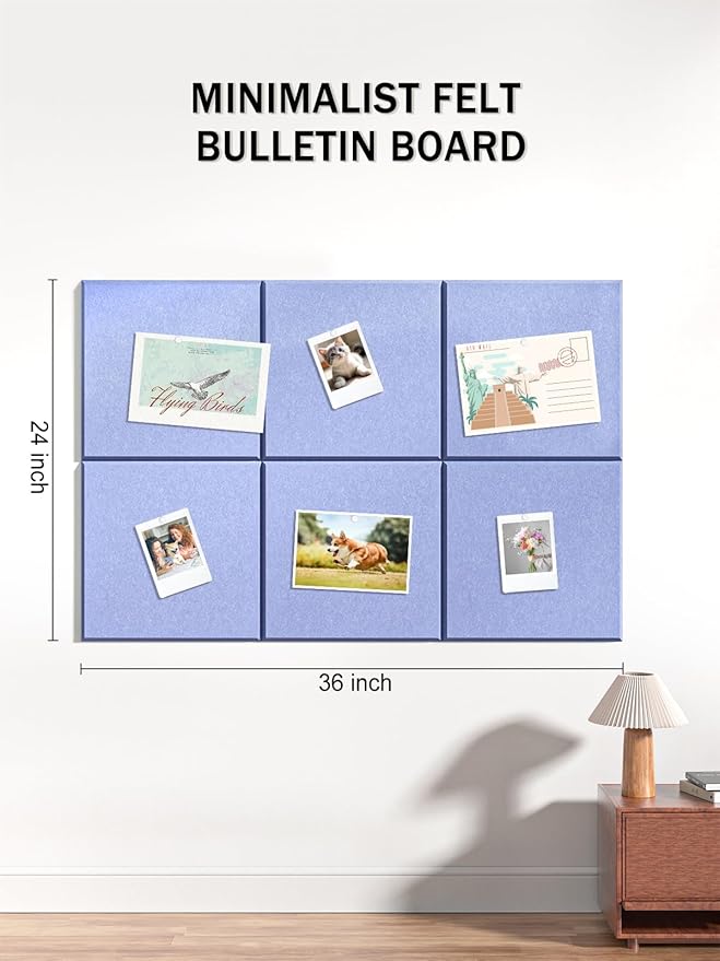 Hsurbtra Large Cork Board for Wall 36 x 24 Inch, 6 Pack Felt Bulletin Notice Board with Pushpins for Office Home School Farmhouse Wall Decor, Blue