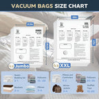 8 Pack Vacuum Storage Bags – 4 XXL & 4 Jumbo Vacuum Seal Bags for Blankets, Comforters, Clothing & Bedding - Space Saver Compression Bags