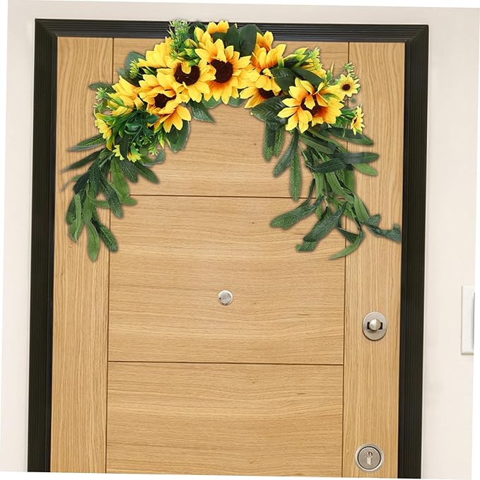 Garneck Artificial Sunflower Floral Swag Wedding Door Wreath Wall Hanging Garden Decor Home Decorative Accessory