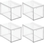 mDesign Plastic Stackable Closet Storage Organizer Bins with Pull Out Drawer for Cabinet, Desk, Shelf, Cupboard, or Dresser Organization - Lumiere Collection - 4 Pack - Clear