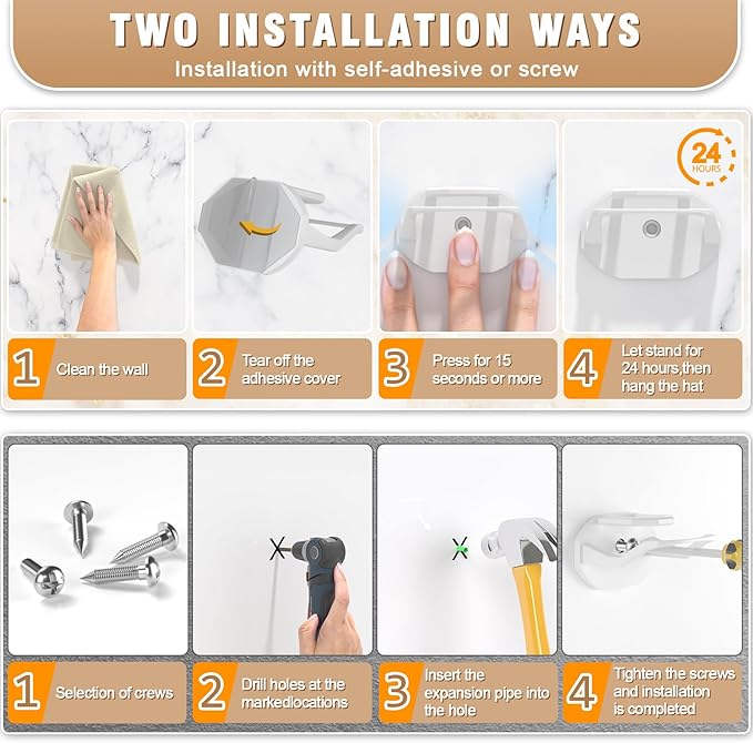 22 Pack Adhesive Hat Hooks for Wall, Super Strong Hat Rack for Baseball Caps, Hat Organizer Display for Home Decor, Hat Hangers Holder for Wall, Door, Closet, No Drilling - USA Patented (White)