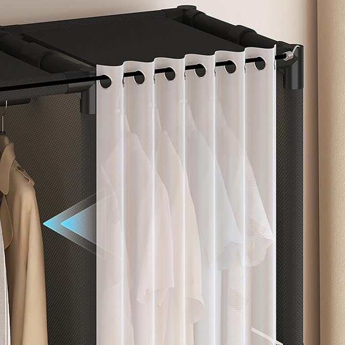 Portable Closet,Portable Closets for Hanging Clothes,Japanese Style Wardrobe Clothing Rack with 4 Drawers,3 Hanging Rods and 6 Storage Shelves,56.2" L x 17.7" W x 65.1" H,Black