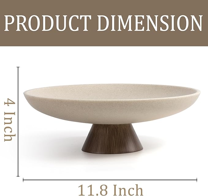 LIN CHUAN Large Decorative Bowl, Modern Resin Pedestal Bowl for Home Decor, Stylish Fruit Bowl for Kitchen Counter, Chic Key Holder for Entry Table, Brown
