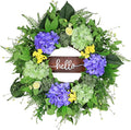 24” Spring Summer Wreaths for Front Door, Greenery Front Door Wreath with Hello Sign for Indoor Outdoor Porch Window Wall, Artificial Floral Wreath with Hydrangeas Berries for Home Decor