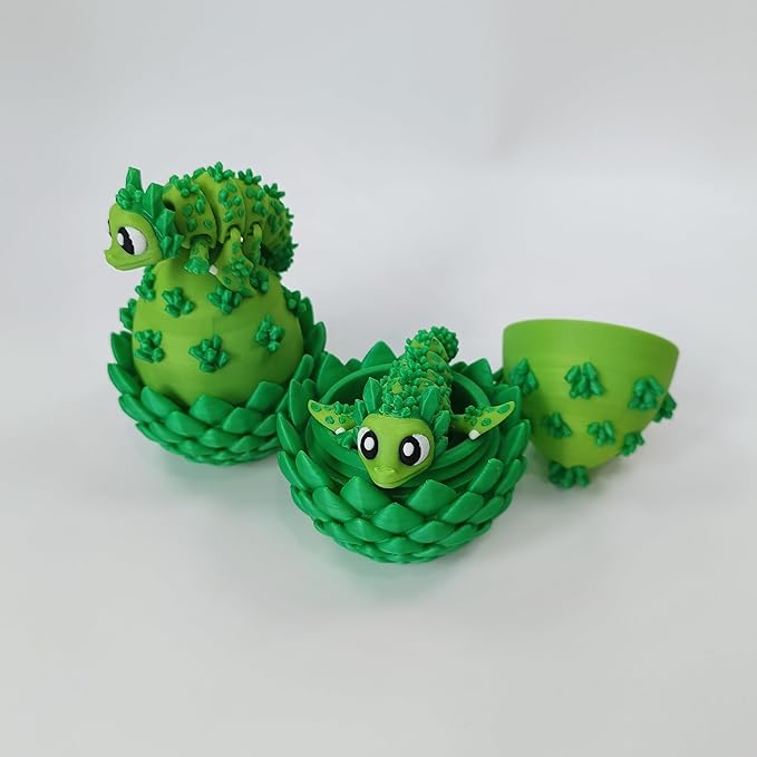 Enchanted 3D Egg with Miniature Inside - Handcrafted Printed Collectible | Fantasy Decor & Gift (Green Crystal Dragon & Egg (Box))