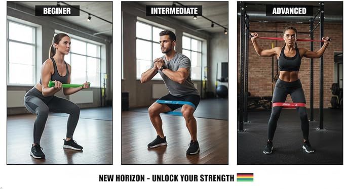 New Horrizon Resistance Bands Resistance Loop Exercise Bands for Working Out, Set of 5 with Carry Bag – Strength Training & Physical Therapy Bands for Men & Women – Home Gym & Yoga – Lifetime Support