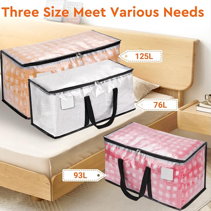 BlissTotes Moving Bags, 93L 8-Pack Storage Bags, Moving Box Heavy Duty Extra Large, Moving Totes with Zipper, Reinforced Handles & Tag Pocket, Boxes for Packaging Moving