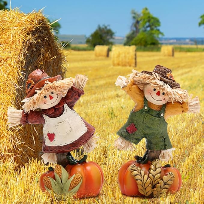 Hodao Collectible Thanksgiving Pumpkin Scarecrow Figurines Harvest Scarecrow Decoration Fall Decorations for Home Handcrafted Artistry Decor Thanksgiving Gifts Tabletop Decor
