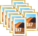 LaVie Home 5 x 7 Picture Frame Gold Set of 10, Display 4x6 with Mat or 5 x 7 Without Mat Picture, Photo Frame Collage for Wall Gallery or Table Deco, Hanging or Tabletop Display