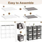 Geelin 9 Cube Storage Organizer with Fabric Bins and Labels 11 Inch, Fabric Collapsible Cubby Clothes Storage Drawer Dresser for Bedroom Living Room Office Organization