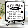 DETIHO Farmhouse Kitchen Decor, Rustic Kitchen Counter Decor, Wood Plaque with Iron Stand for Home Dining Room Tabletop Decoration - G01