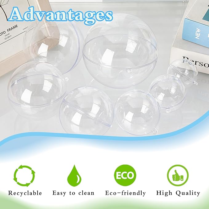 50 Set 100PCS Clear Plastic Fillable Ornaments,Transparent DIY Christmas Fillable Ball,Plastic DIY Fillable Decoration Balls 5 Different Sizes for Christmas Tree,Wedding,Party,Home Decor